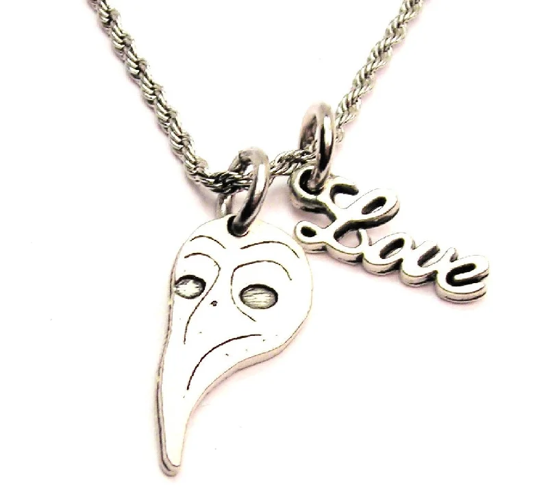 Lightweight Pendant Necklace-Medieval Plague Mask 20" Chain Necklace With Cursive Love Accent