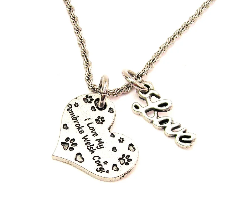 Simple Chain Necklace for Women-I Love My Pembroke Welsh Corgi 20" Chain Necklace With Cursive Love Accent