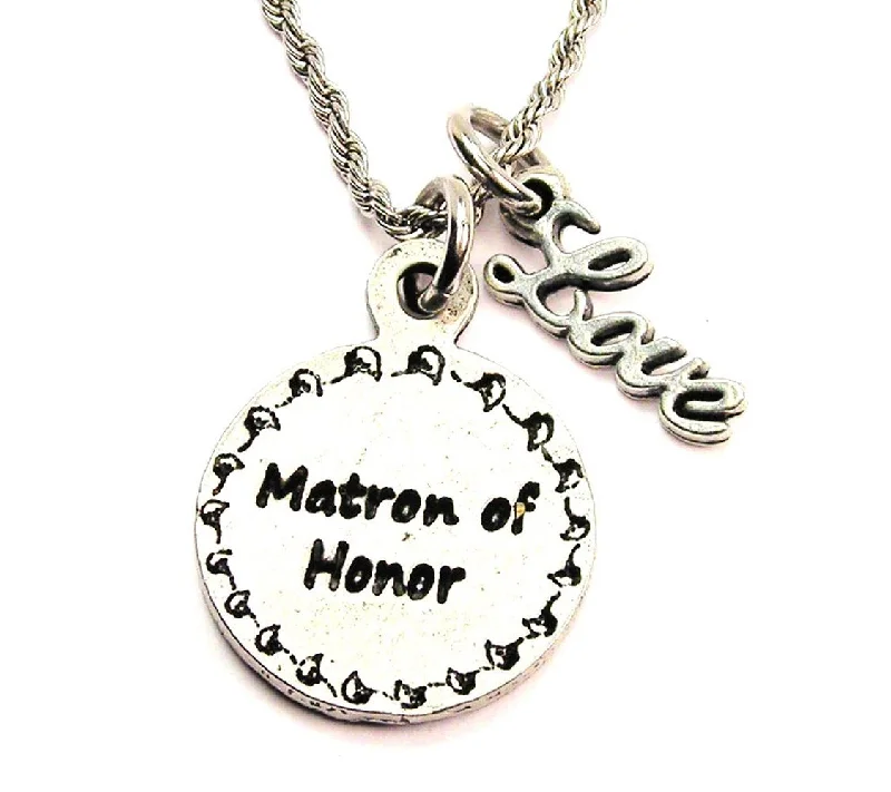 Layered Chain Pendant Necklace-Matron Of Honor 20" Chain Necklace With Cursive Love Accent