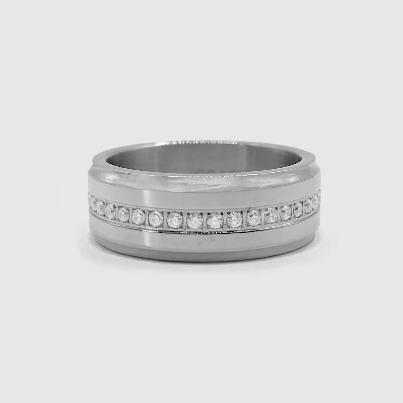 Personalized Wedding Ring Set-Iced Band Ring (Silver)