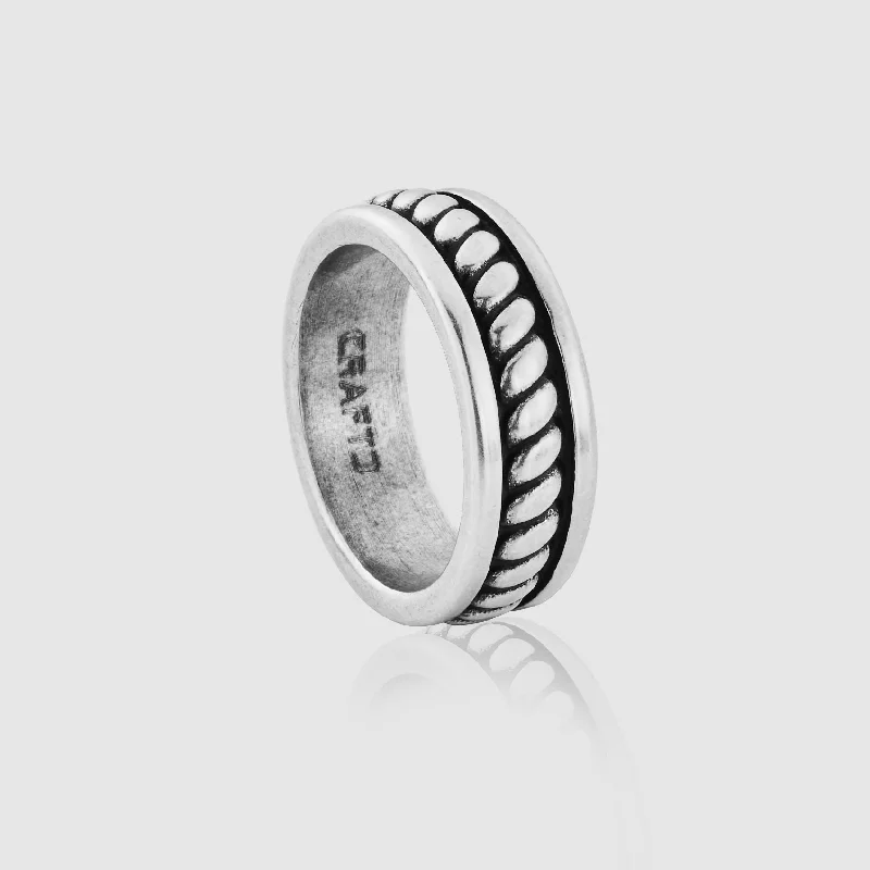 Bold Silver Band Ring-Rope Ring (Silver)