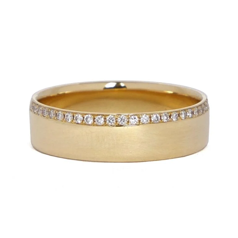 Rose Gold Promise Ring-Offset Pave Diamond Yellow Gold Band