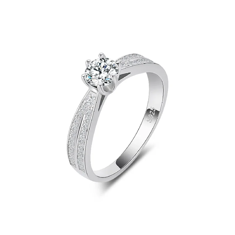 Wedding Band with Emeralds-Solitaire Split Shank Engagement Ring | S925 | Moissanite