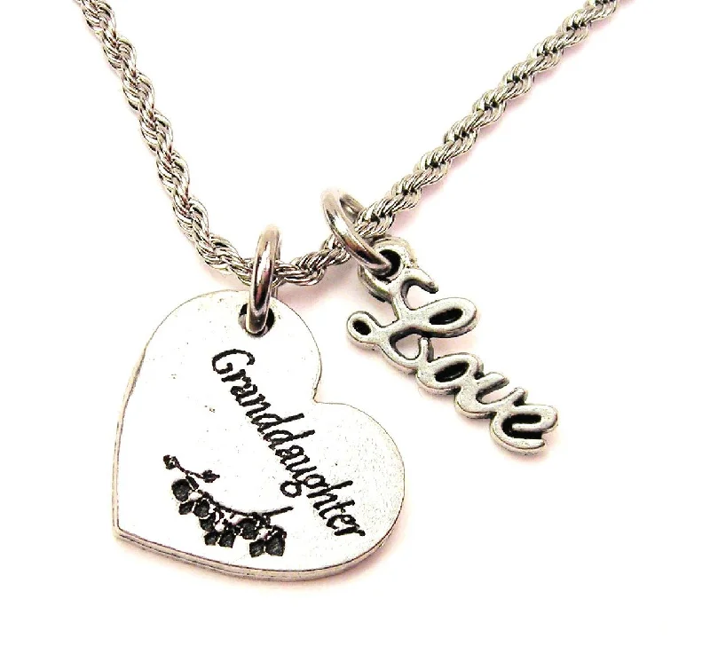 Gold Bar Necklace-Granddaughter Heart 20" Chain Necklace With Cursive Love Accent