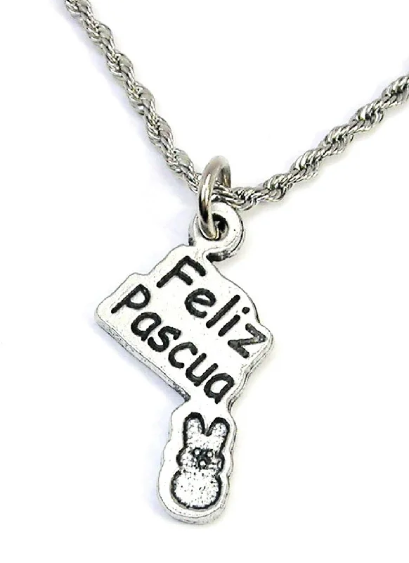 Layered Chain Pendant Necklace-Feliz Pascua With Marshmallow Bunny Single Charm Necklace