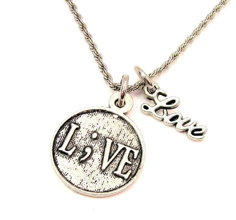 Large Pendant Necklace-L;ve Suicide Prevention 20" Chain Necklace With Cursive Love Accent