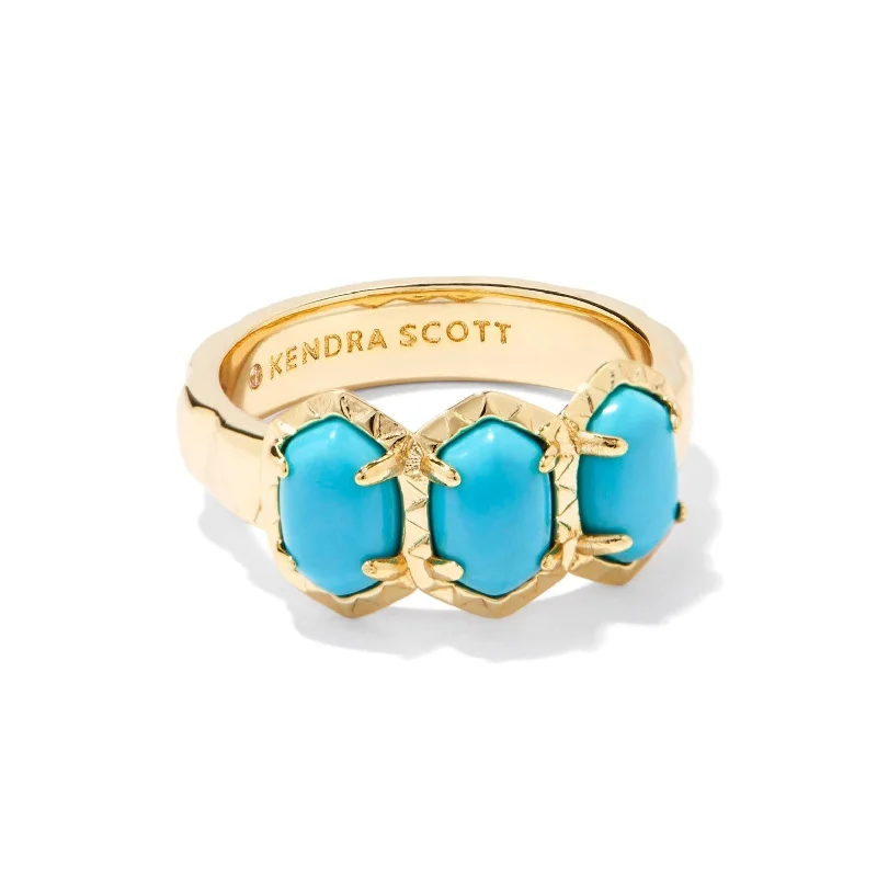 Sterling Silver Ring for Women-Kendra Scott | Daphne Gold Band Ring in Variegated Turquoise Magnesite