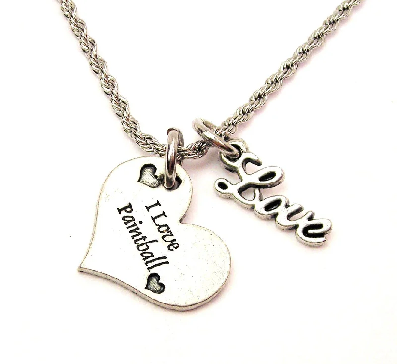 Custom Initial Necklace-I Love Paintball 20" Chain Necklace With Cursive Love Accent