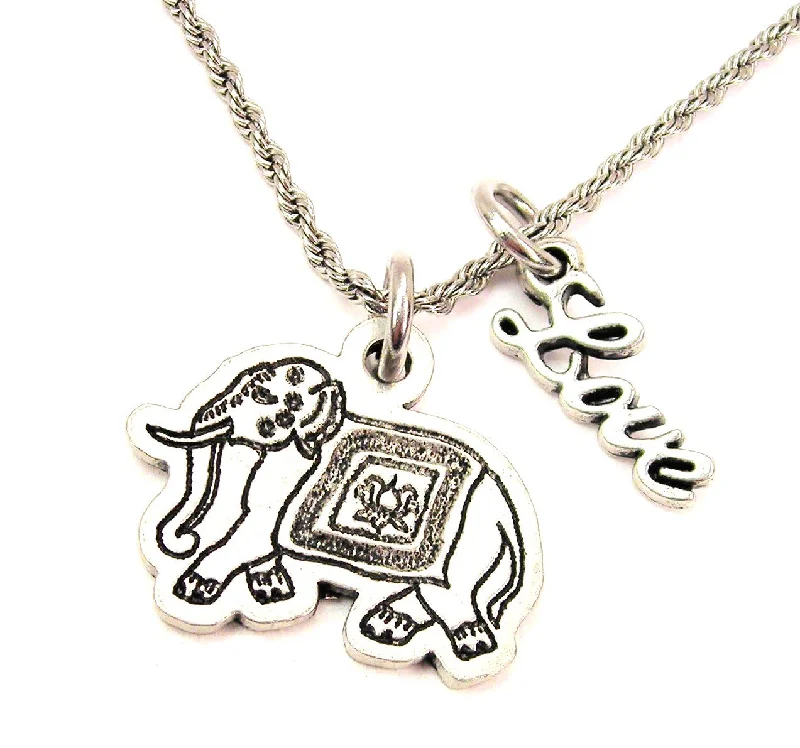 Silver Heart Necklace-Bollywood Elephant 20" Chain Necklace With Cursive Love Accent