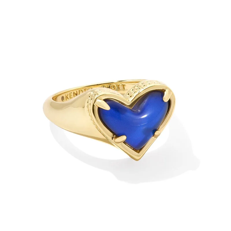 Vintage Gemstone Ring-Kendra Scott | Framed Ari Heart Gold Band Ring in Mood Stone