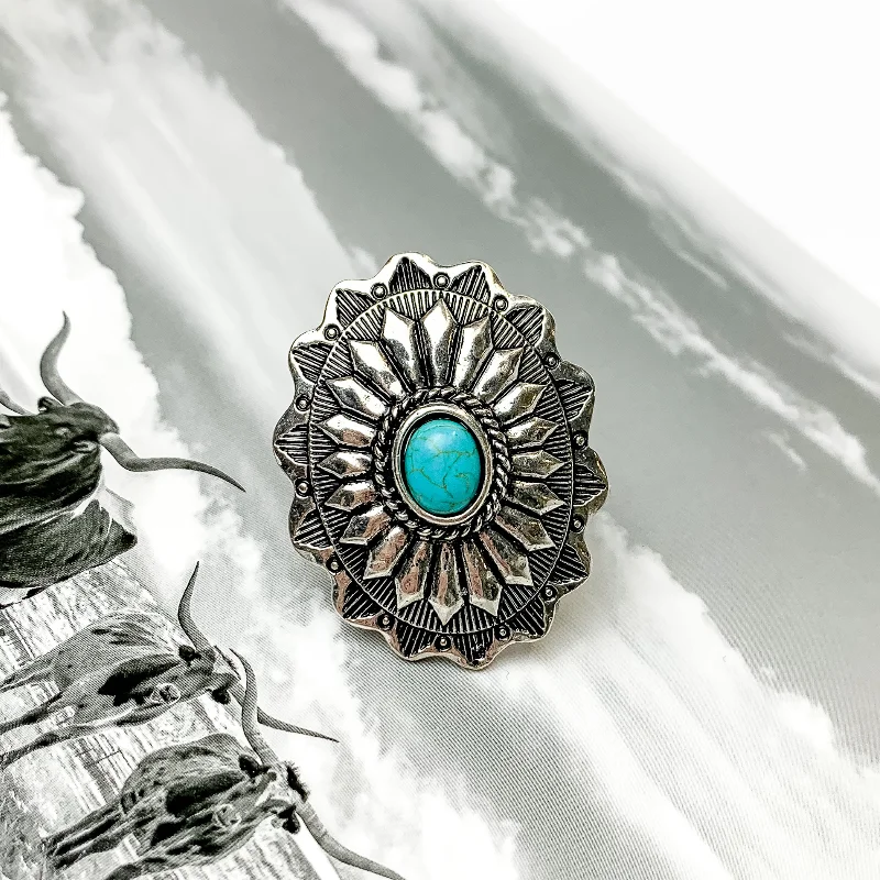 Modern Diamond Ring-Western Concho Turquoise Cuff Ring