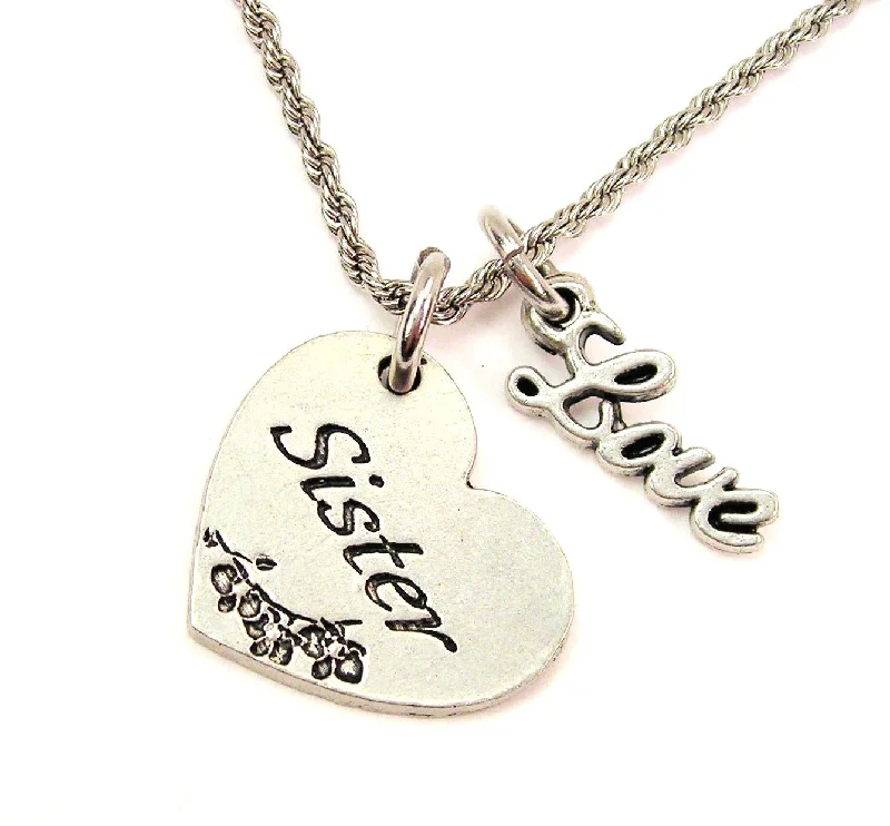 Delicate Chain Necklace-Sister Heart 20" Chain Necklace With Cursive Love Accent