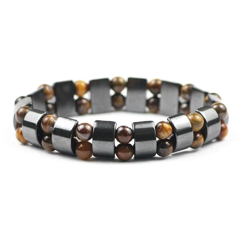 Handmade Silver Bracelet-Hematite Tiger's Eye Stone Charm Bracelet