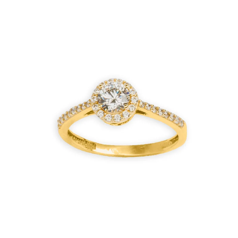 Engagement Ring with Pink Diamond-Real Gold Round Stone Ring 0125 (SIZE 10) R2266