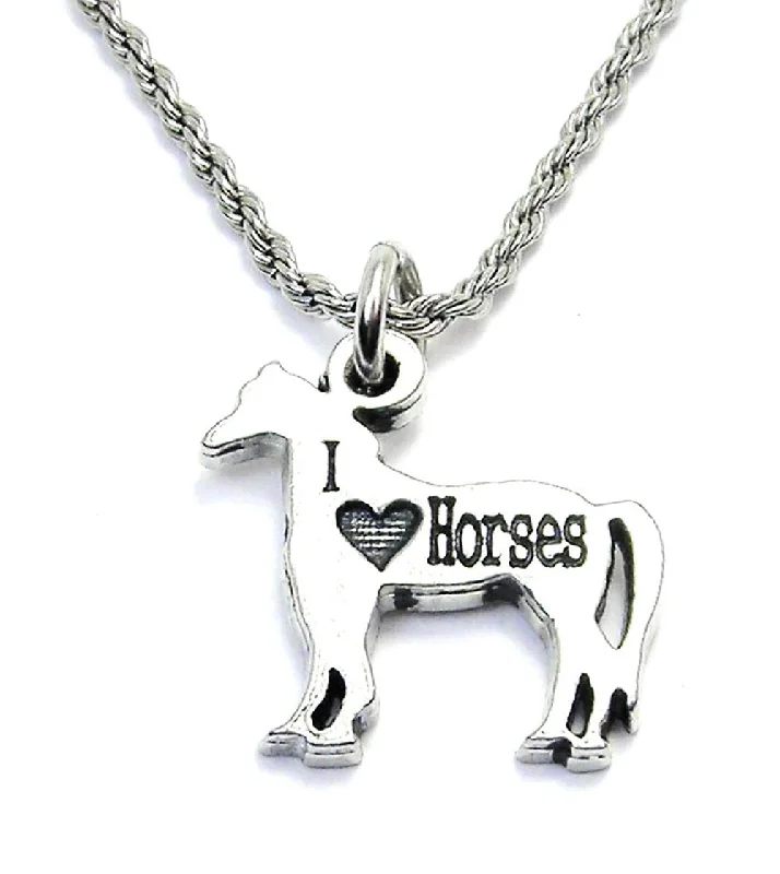 Vintage Diamond Necklace-I Love Horses Single Charm Necklace