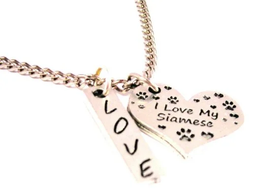 Long Necklace for Party-I Love My Siamese Love Stick Necklace