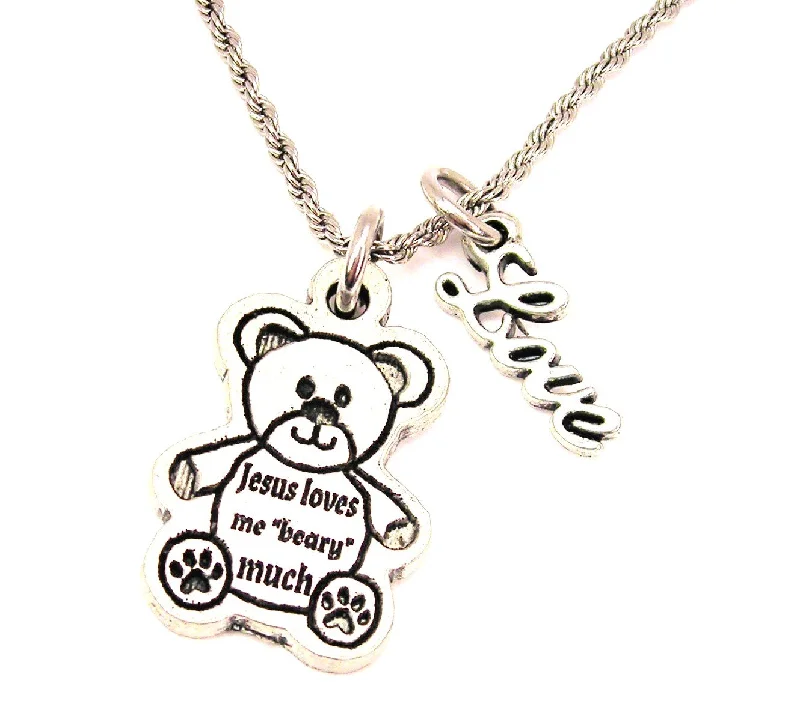 Gold Chain Necklace for Men-Jesus Loves You Beary Much 20" Chain Necklace With Cursive Love Accent