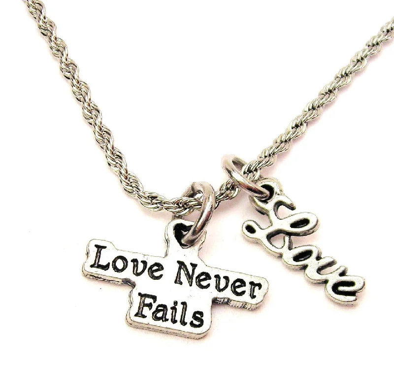 Diamond Necklace for Women-Love Never Fails 20" Chain Necklace With Cursive Love Accent