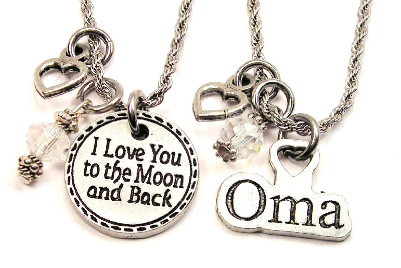 Birthstone Pendant Necklace-Oma I Love You To The Moon And Back Set Of 2 Rope Chain Necklaces