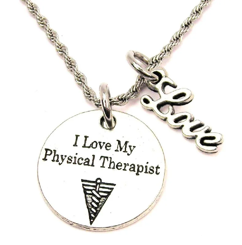 Black Onyx Necklace-I Love My Physical Therapist 20" Chain Necklace With Cursive Love Accent