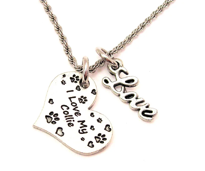 Pearls and Diamonds Necklace-I Love My Collie 20" Chain Necklace With Cursive Love Accent