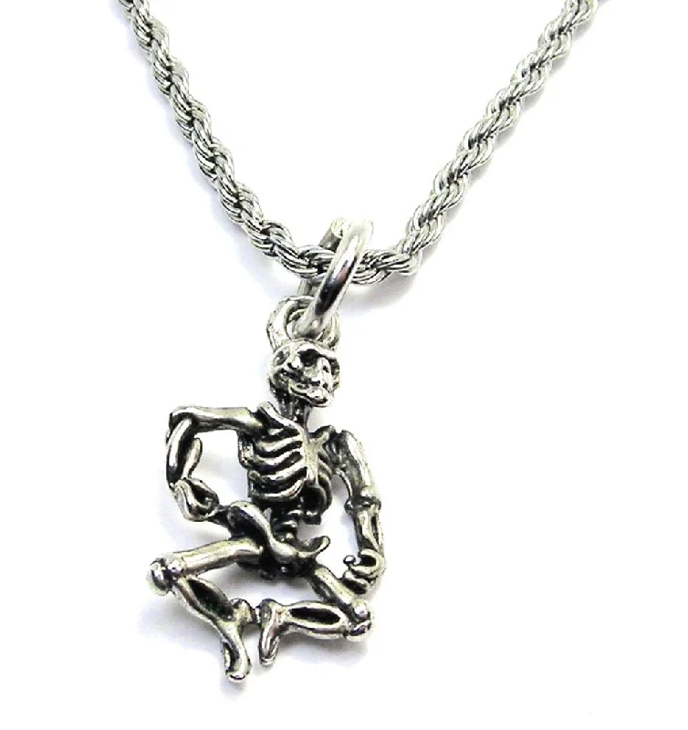 Silver Chain Necklace with Pendant-Skeleton Clicking Heels Single Charm Necklace