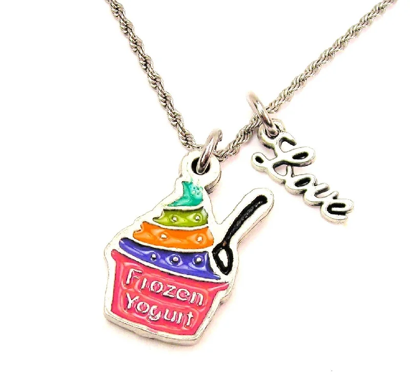 Fashionable Choker Necklace-Frozen Yogurt Rainbow Hand Painted 20" Chain Necklace With Cursive Love Accent