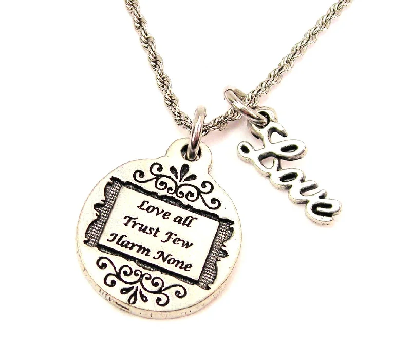 Bridal Necklace Set-Love All Trust Few Harm None 20" Chain Necklace With Cursive Love Accent