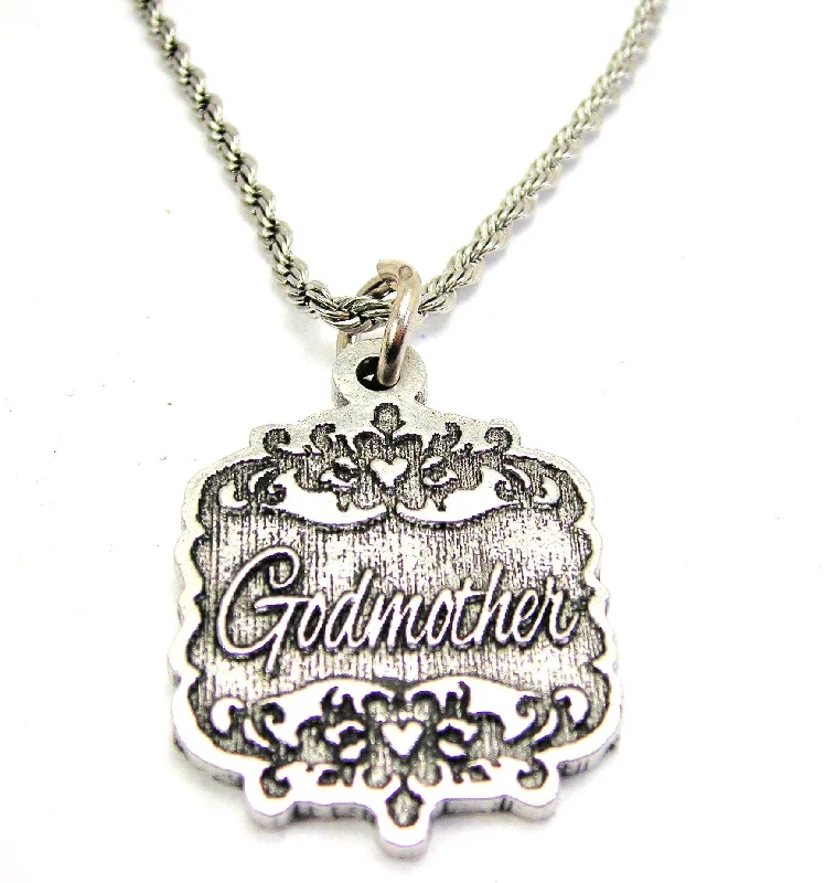 Layered Silver Necklace-Godmother Victorian Scroll Single Charm Necklace