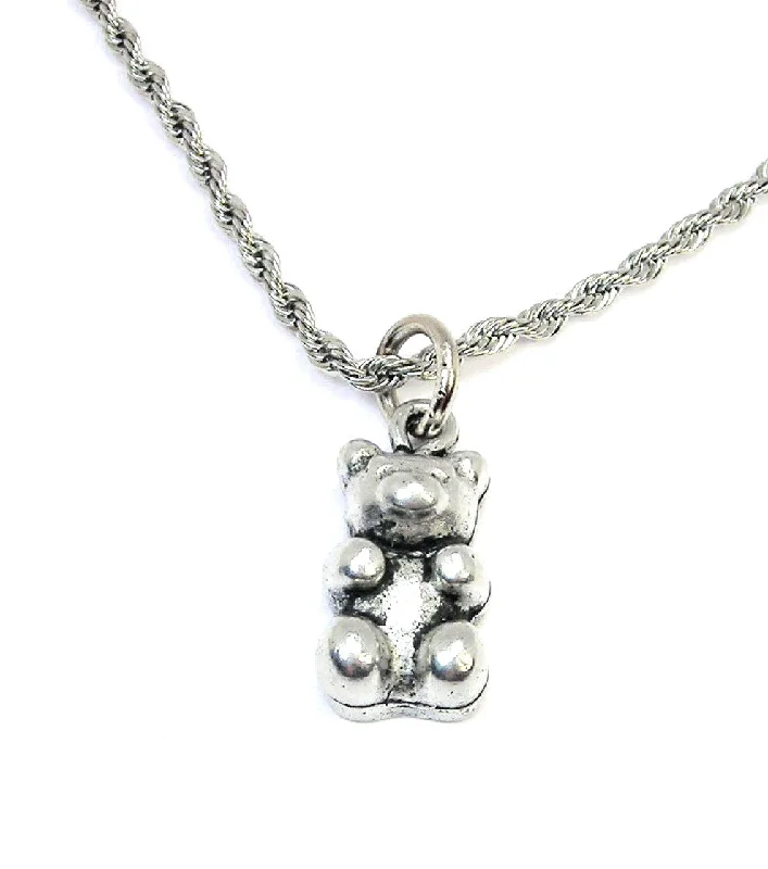 Simple Silver Pendant Necklace-Gummy Bear Single Charm Necklace