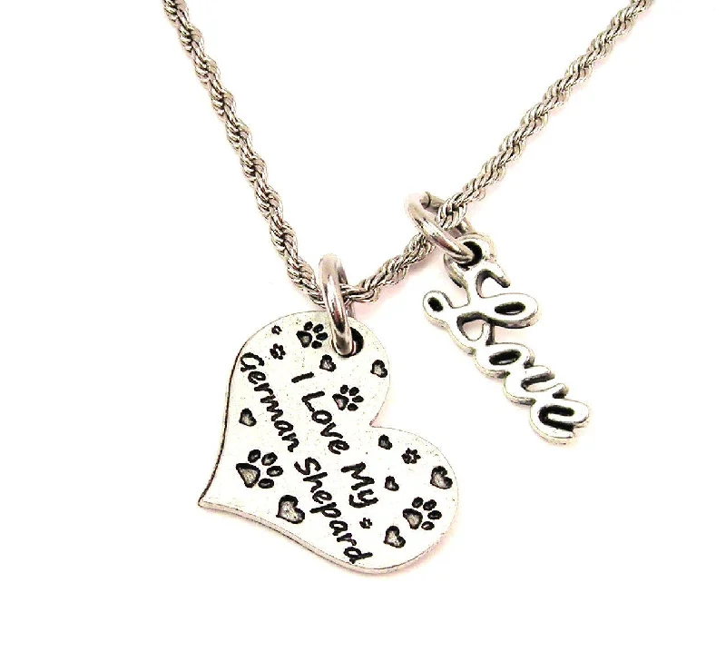 Sparkling Diamond Necklace-I Love My German Sheppard 20" Chain Necklace With Cursive Love Accent