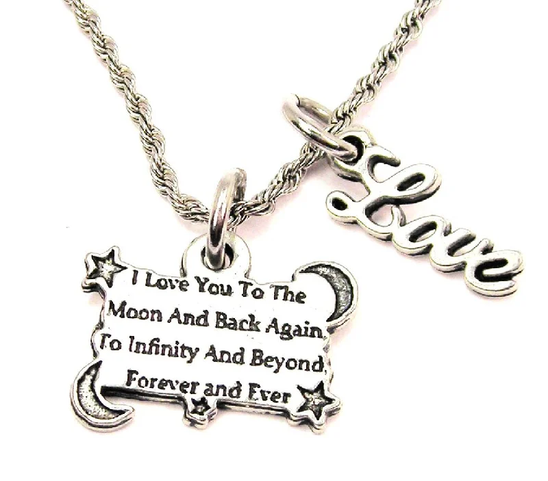 Handmade Gold Necklace-I Love You To The Moon And Back Again To Infinity And Beyond 20" Chain Necklace With Cursive Love Accent