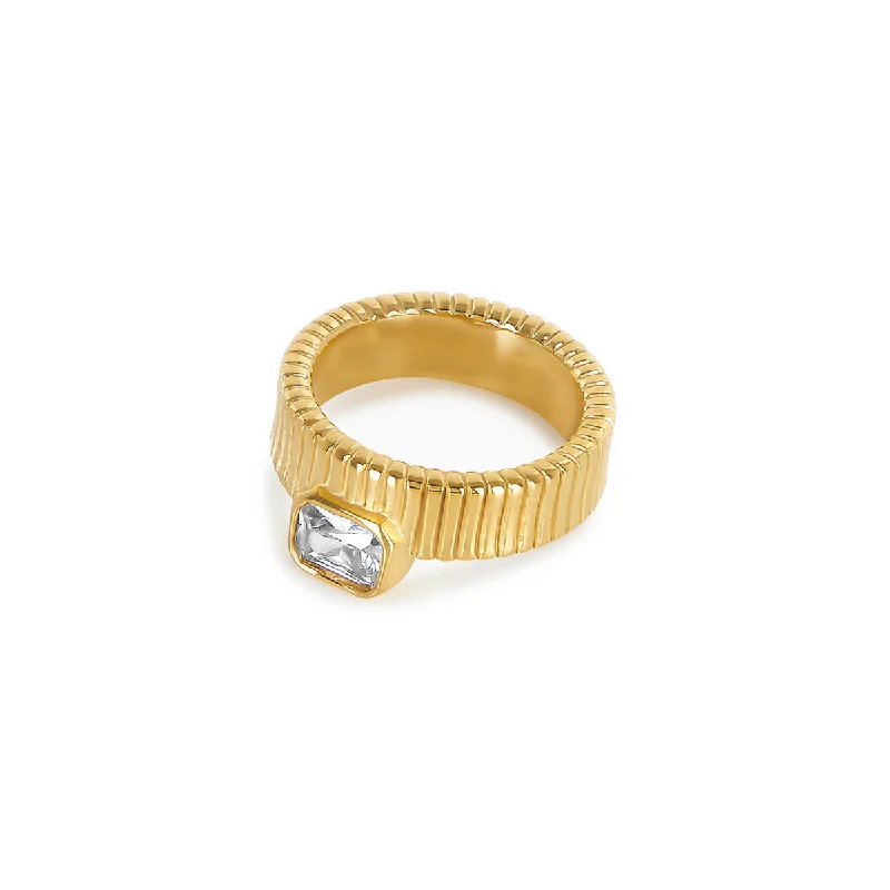 Silver Solitaire Ring-Savannah Ring - Gold/Stone