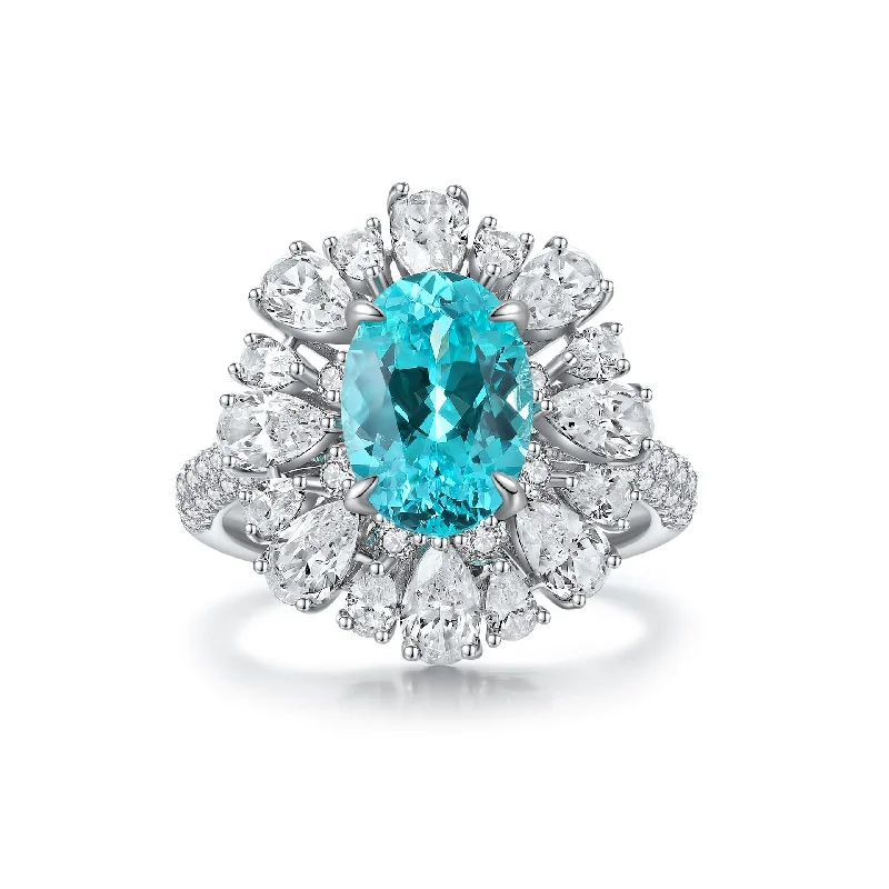 Trendy Stackable Rings-Lab-Grown Oval Cut Paraiba Ring in 925 Sterling Silver