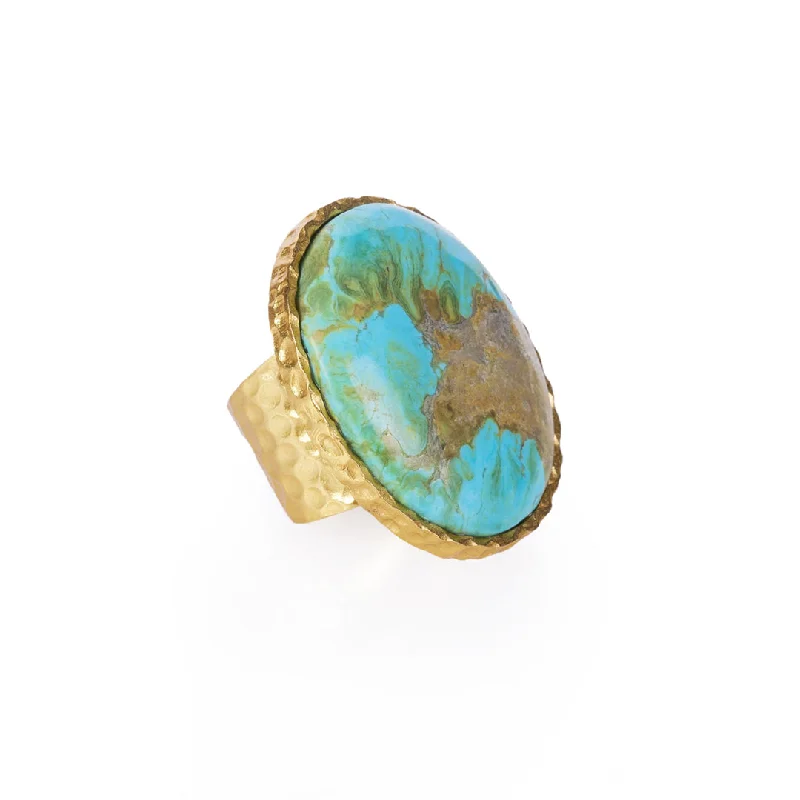 Rose Gold Diamond Ring-Statement Ring - Turquoise