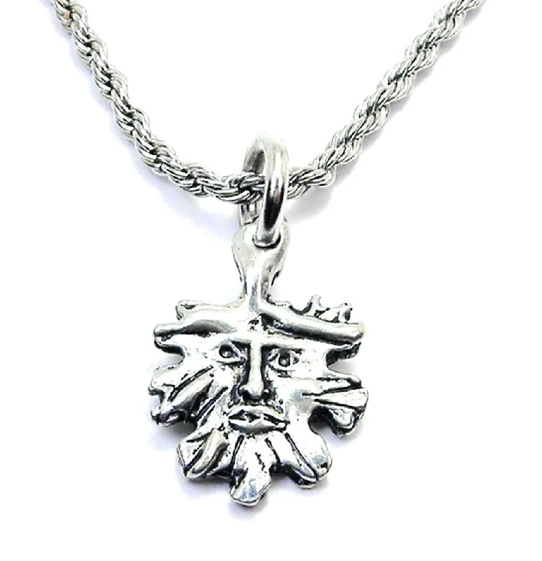 Long Silver Necklace-Green Man Single Charm Necklace