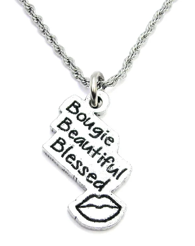 Casual Silver Necklace-Bougie Beautiful Blessed Single Charm Necklace