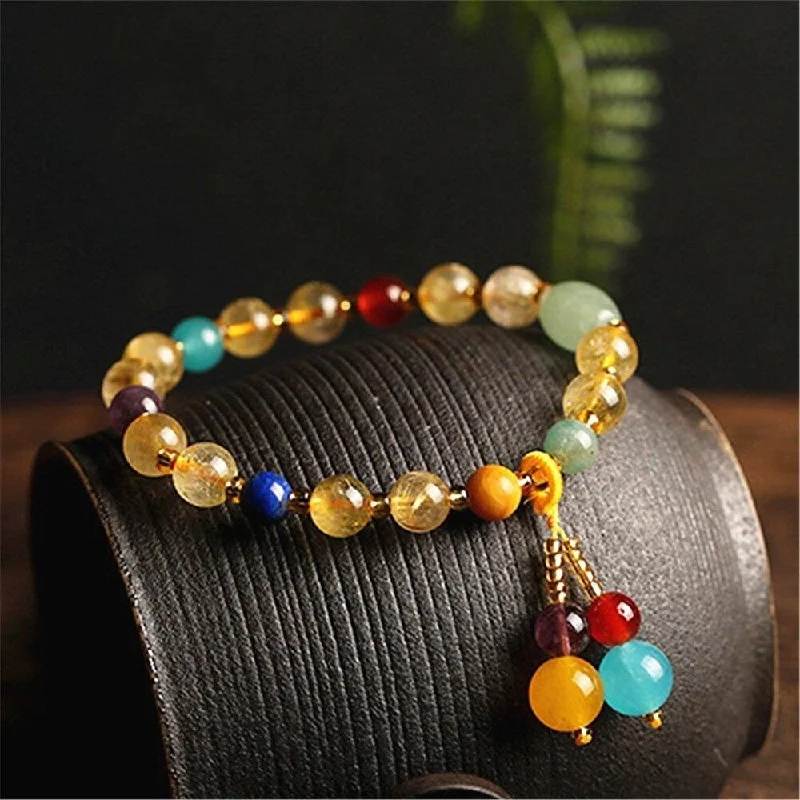 Beaded Friendship Bracelet for Adults-Citrine Crystal 7 Chakra Beaded Bracelet