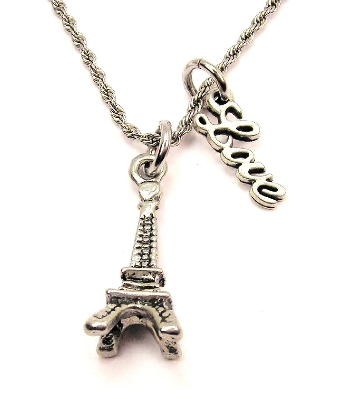 Gemstone Chain Necklace-Eiffel Tower 20" Chain Necklace With Cursive Love Accent