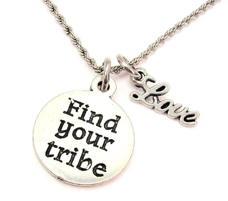 Chunky Gold Necklace-Find Your Tribe 20" Chain Necklace With Cursive Love Accent