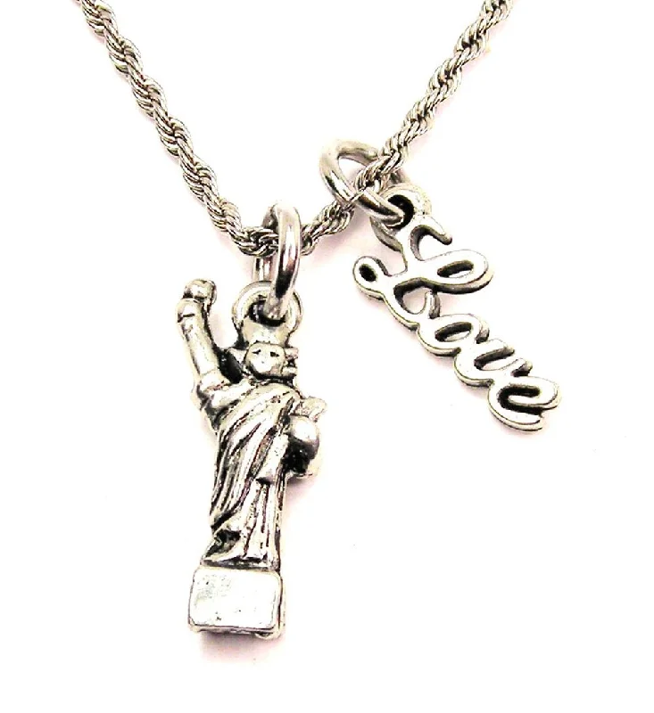 Sterling Silver Necklace-Statue Of Liberty 20" Chain Necklace With Cursive Love Accent