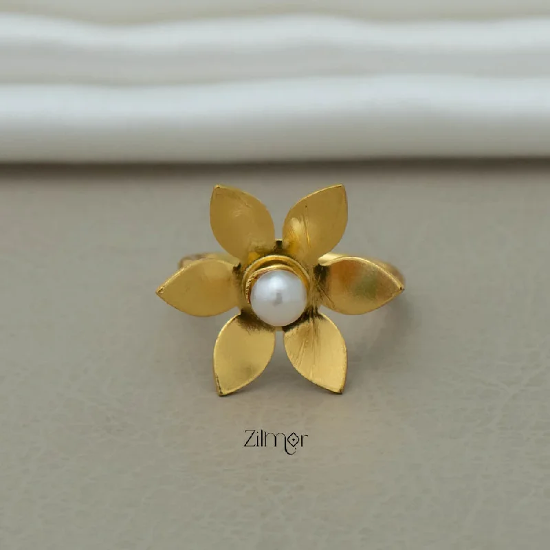 Rose Gold Band Ring-AS101231 - Gold Plated Pearl Flower Ring