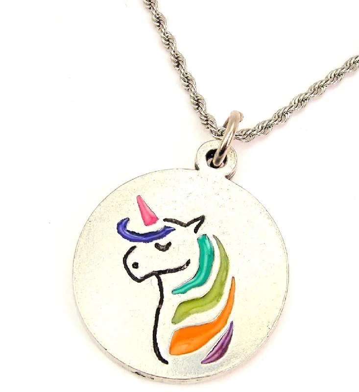 Custom Letter Necklace-Rainbow Unicorn Hand Painted Single Charm Necklace