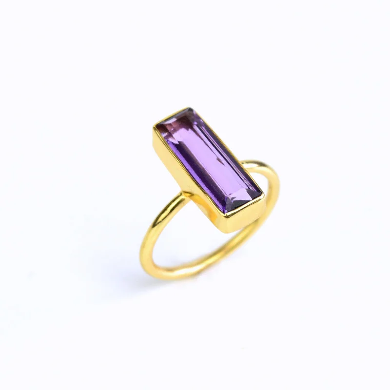 Antique Diamond Ring-Purple Amethyst Bar Ring : February Birthstone