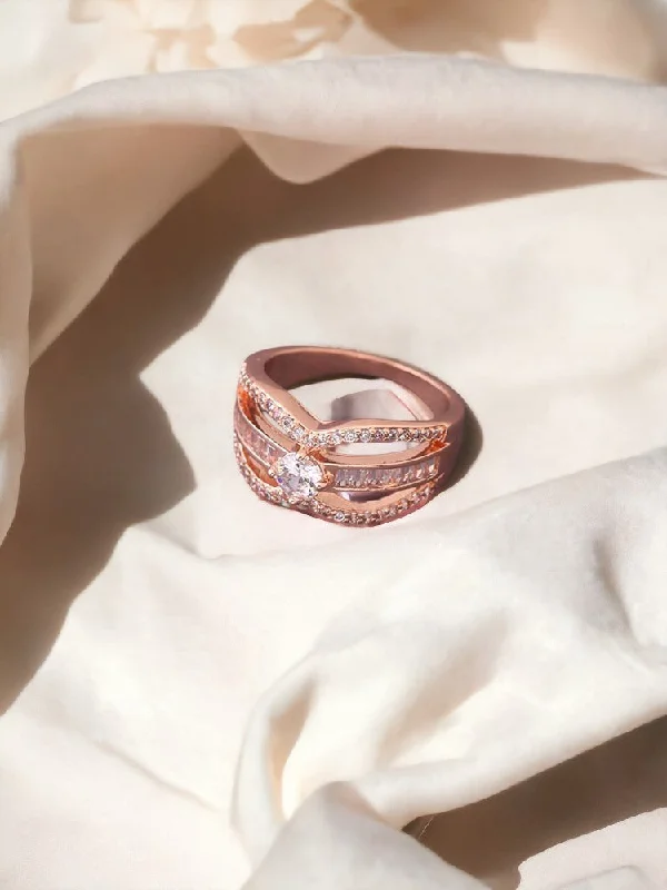 Unique Wedding Band-Rose Gold Alana Zirconia Ring - EOSS