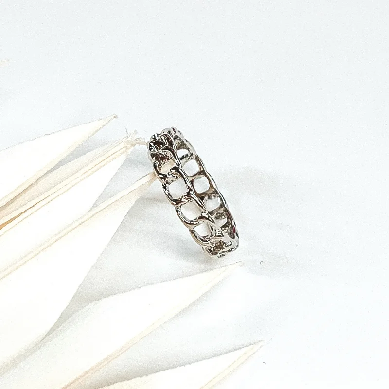 Personalized Wedding Ring Set-Chain Link Ring in Silver Tone