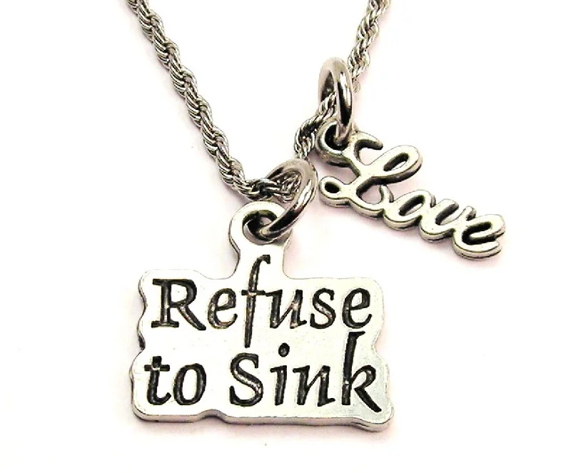 Customizable Gold Necklace-Refuse To Sink 20" Chain Necklace With Cursive Love Accent