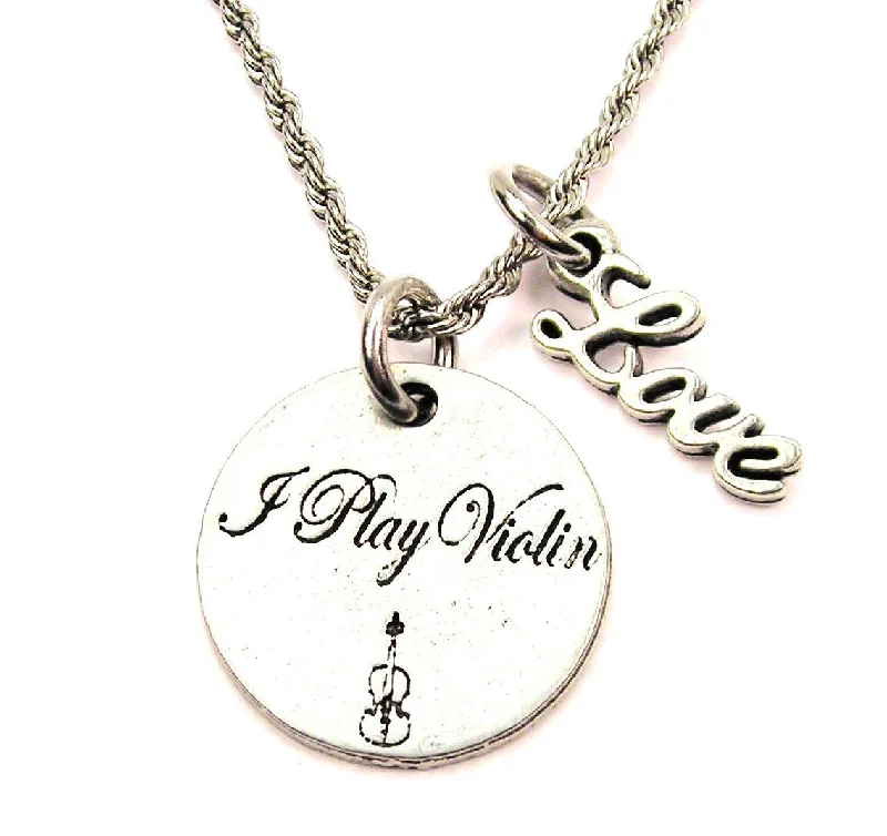 Custom Infinity Necklace-I Play Violin 20" Chain Necklace With Cursive Love Accent