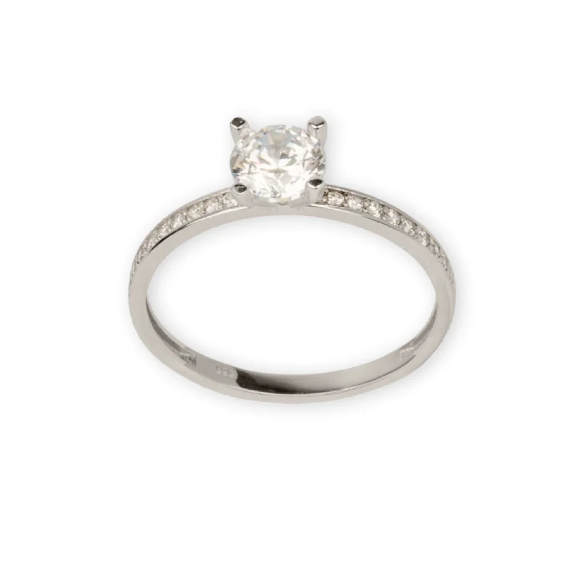 Birthstone Ring for Women-Real White Gold Luxury Covered Solitaire Stone Ring 0232-W-FCZ (Size 9) R2459