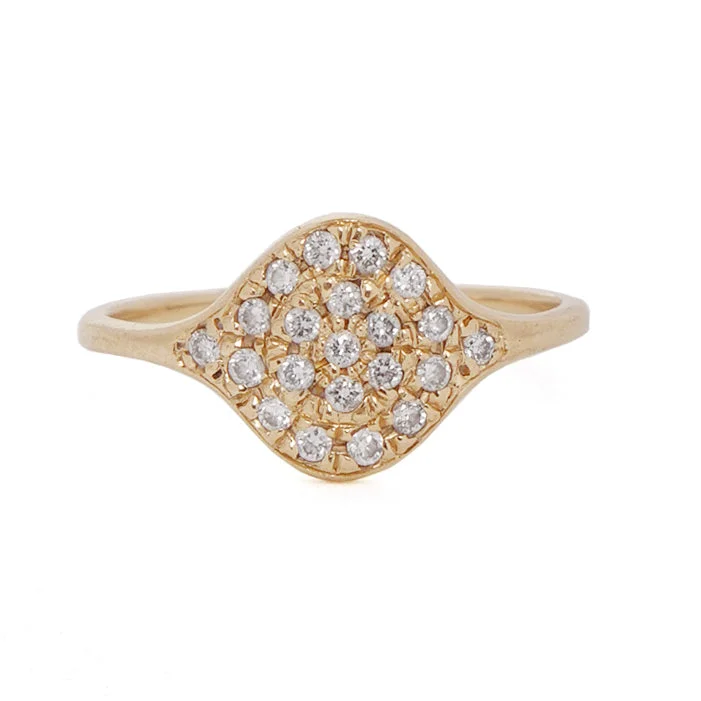 Chunky Gold Ring-Pave Diamond Signet Ring